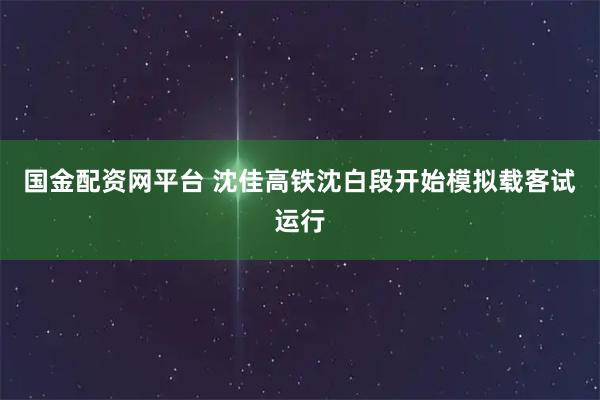 国金配资网平台 沈佳高铁沈白段开始模拟载客试运行